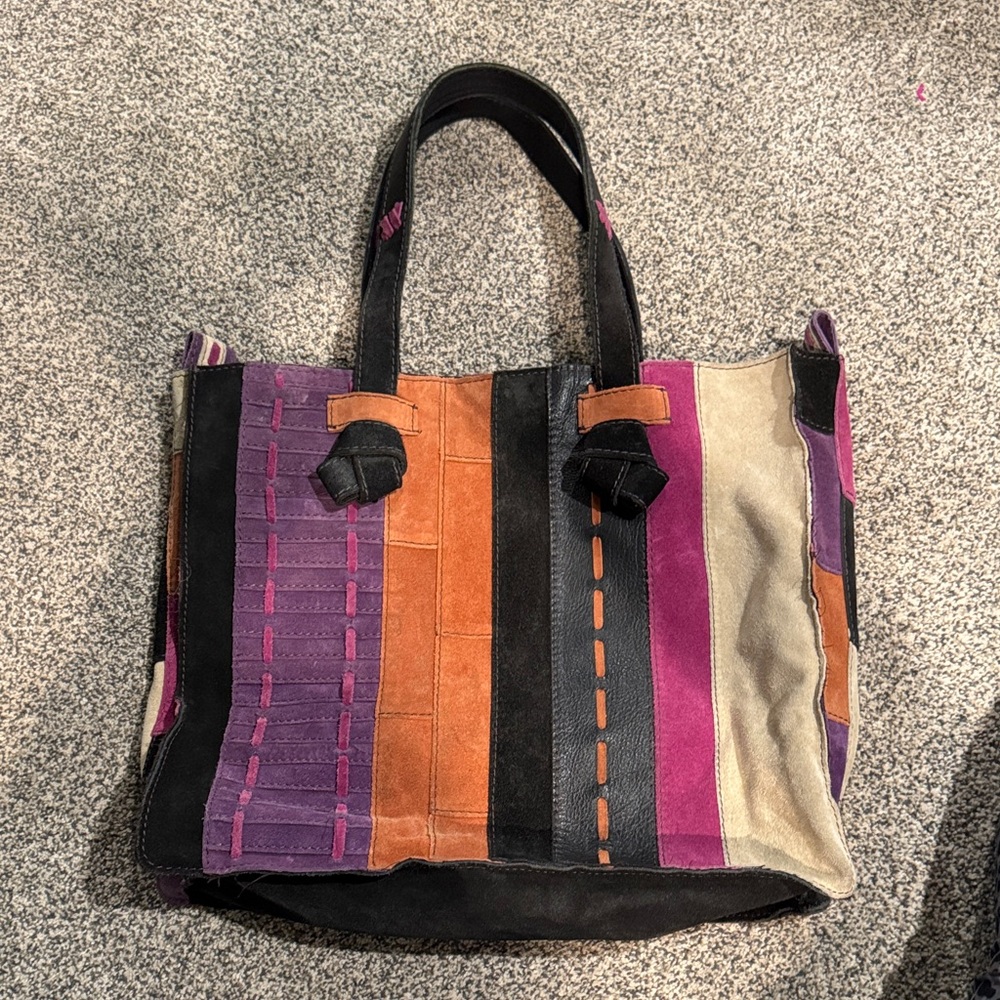 Multicolor Learher Patchwork Tote Bag - image 2